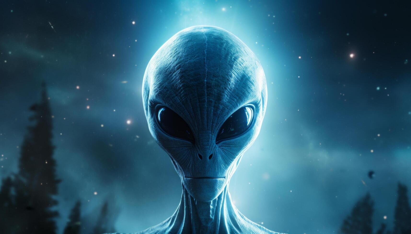 AI generated alien and planet in space with blue background photo
