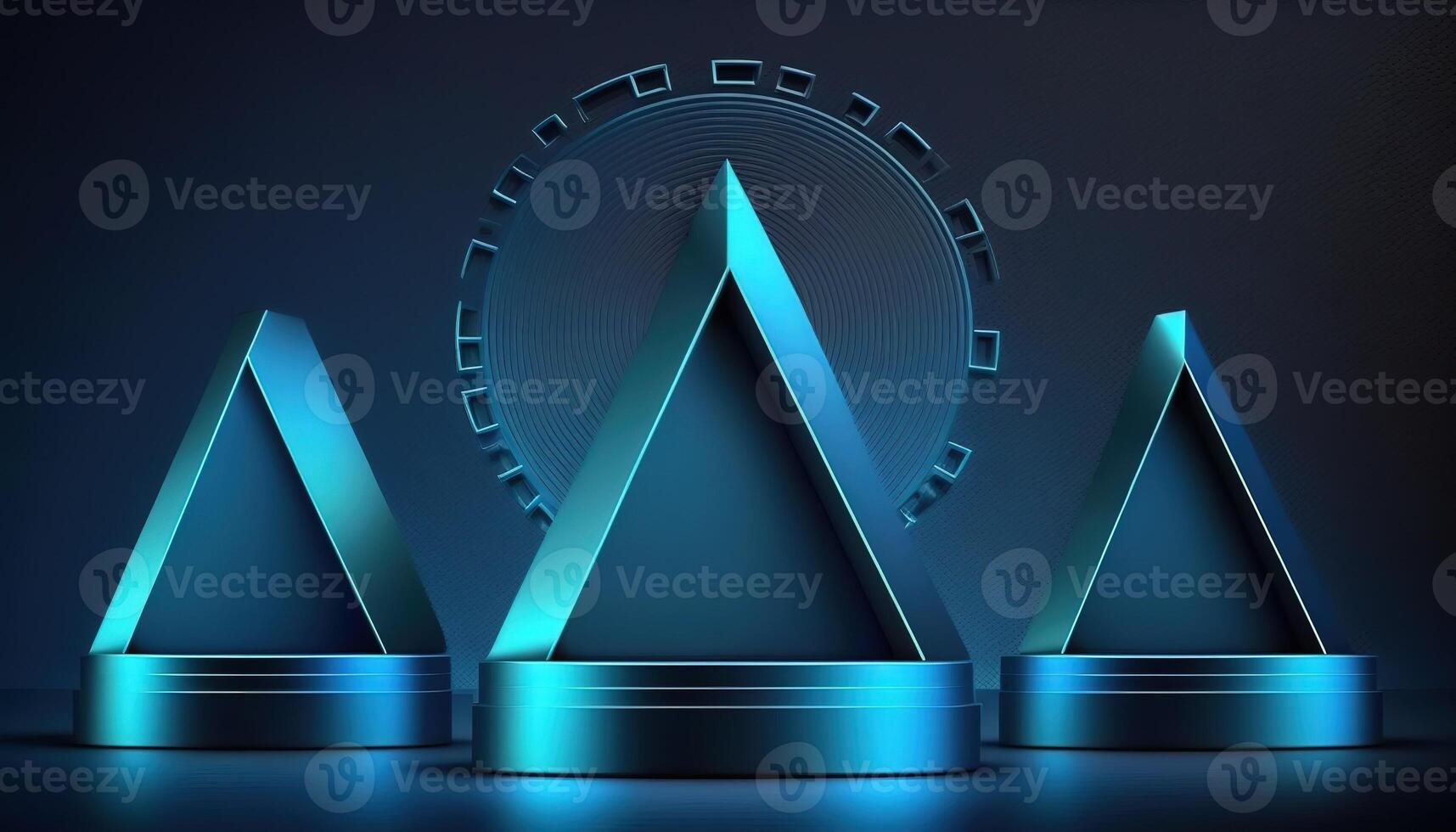 AI Generated Futuristic portal. Science fiction podium, pedestal, platform. Modern empty cyberpunk space. Technological background. Sky-fi digital hi-tech elements for presentation product. AI photo
