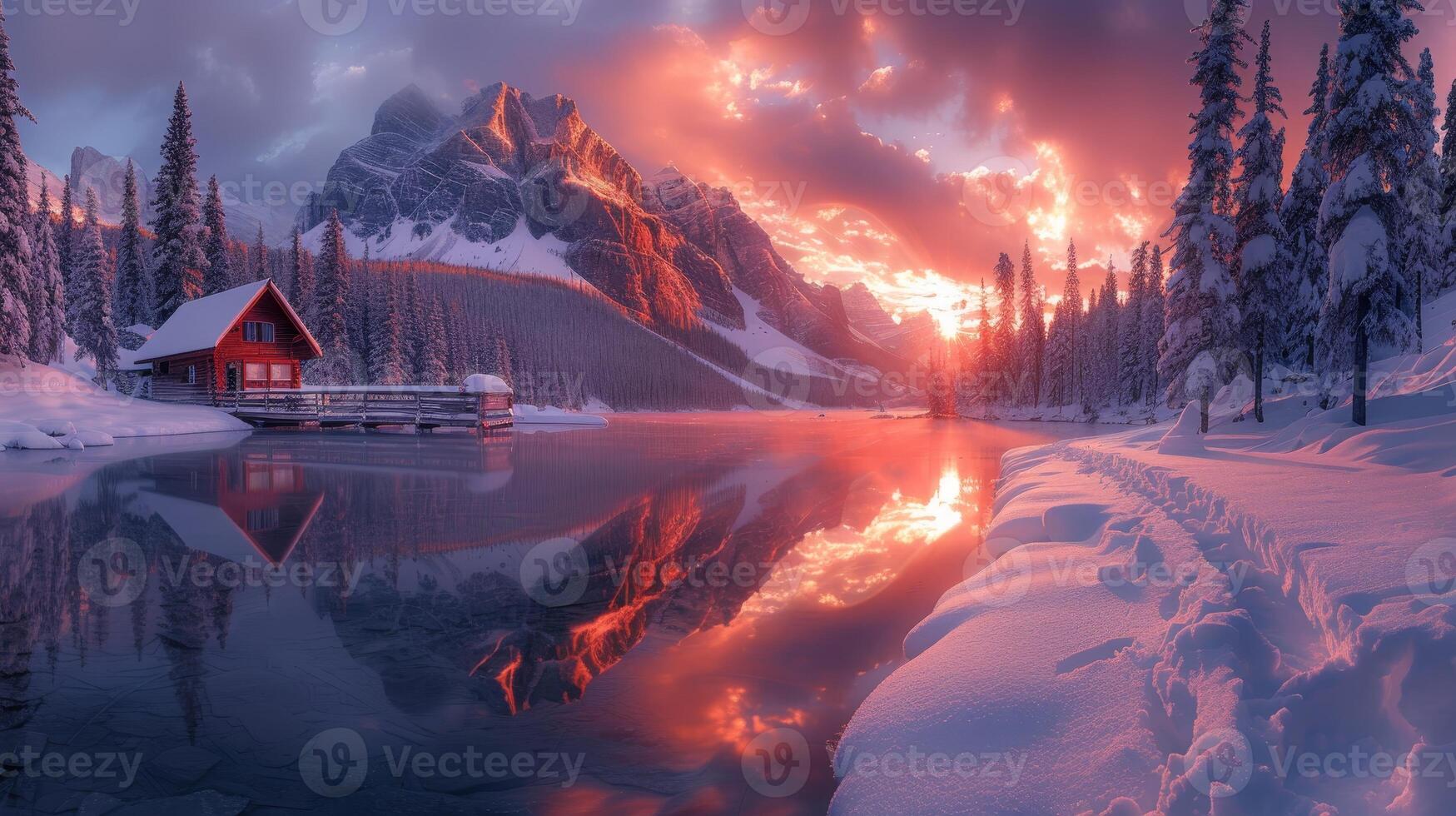 AI Generated AUTUMN STARS AT DARKNESS, CANADA - JANUARY 23, 2020. Emerald Lake at Sunset, Yoho National Park, Edmonton photo