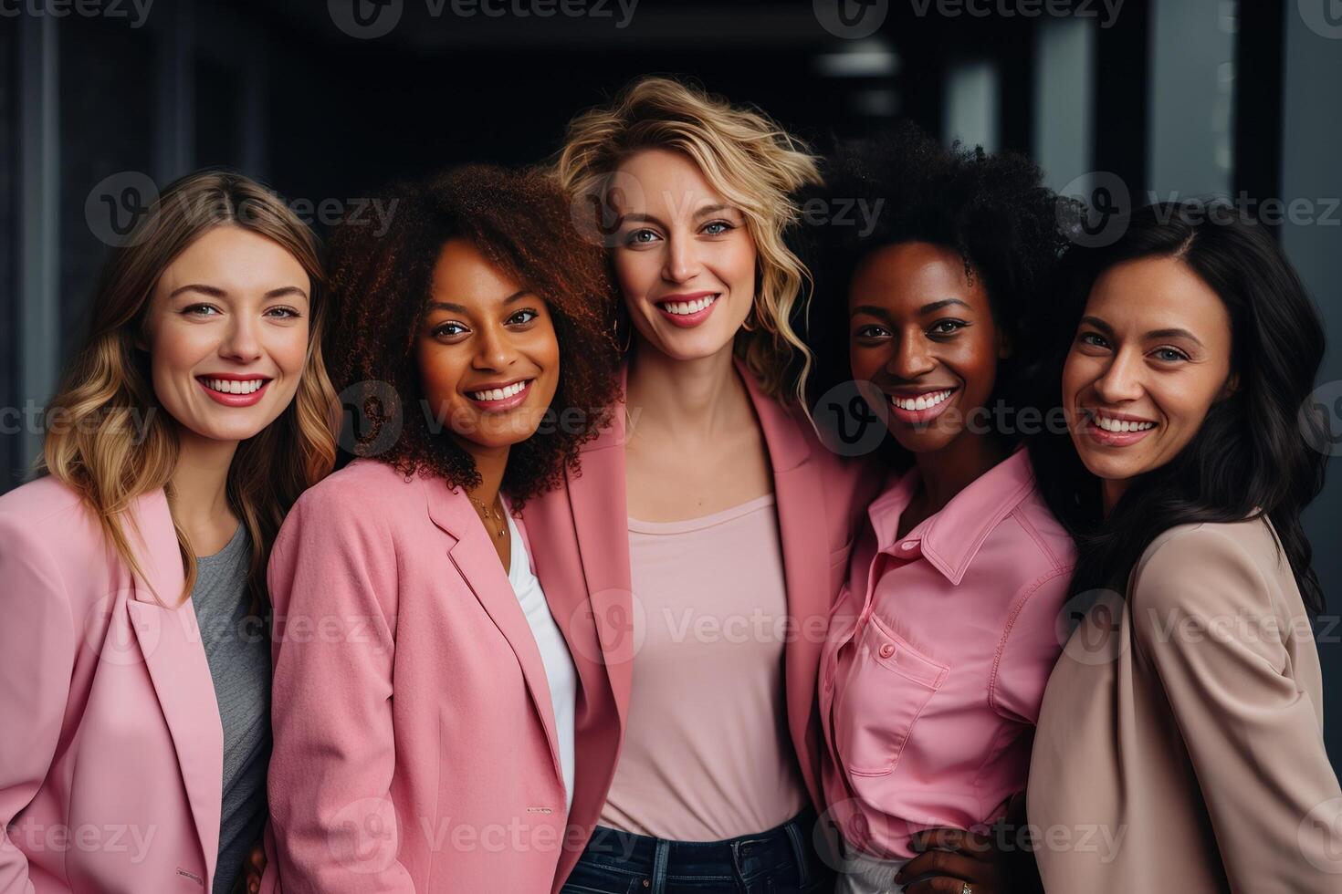 ai generado gracioso multinacional mujer abrazo al aire libre foto