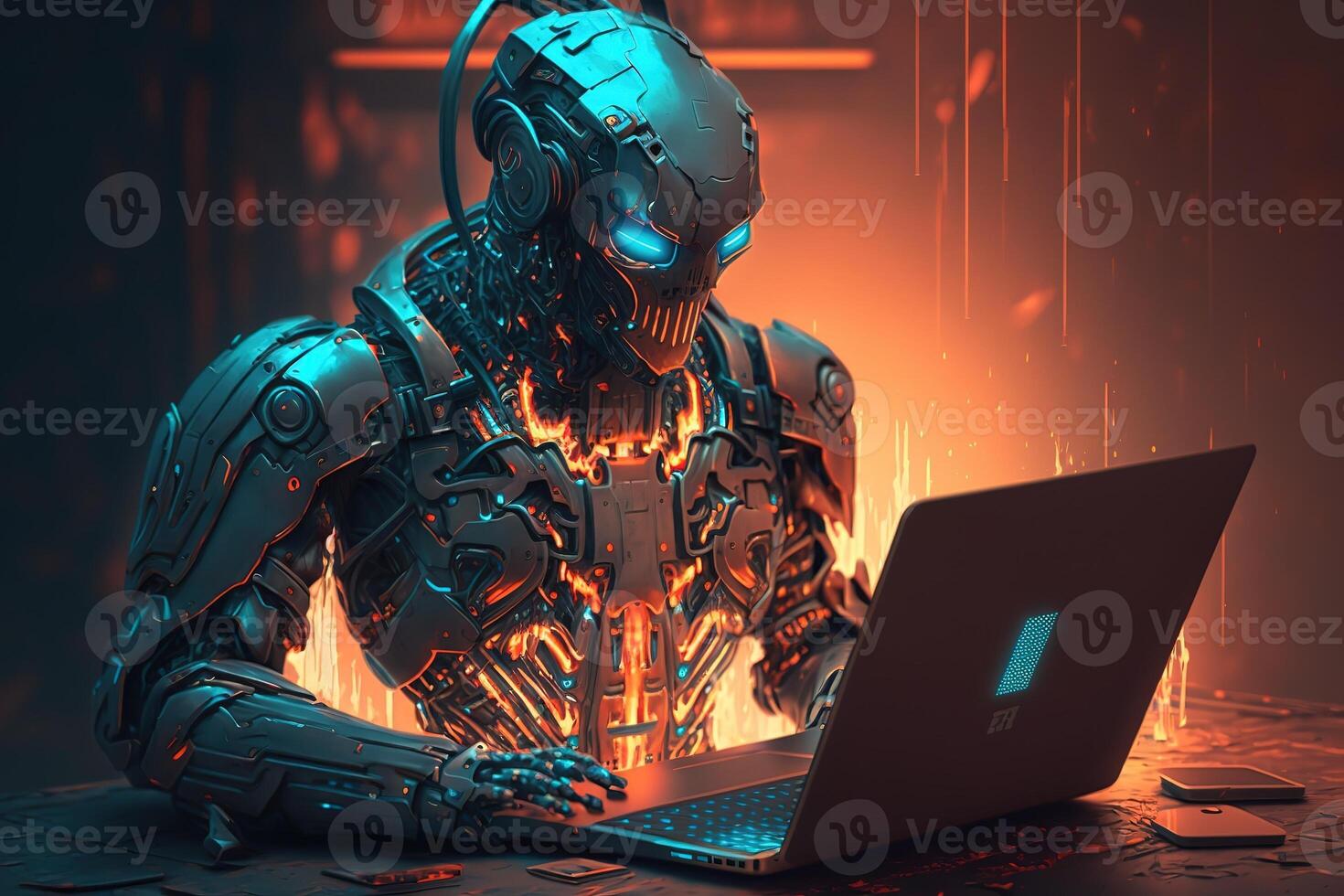 AI Generated Head skull of robot.Futuristic, modern illustration. Innovative technologies. Generative ai photo