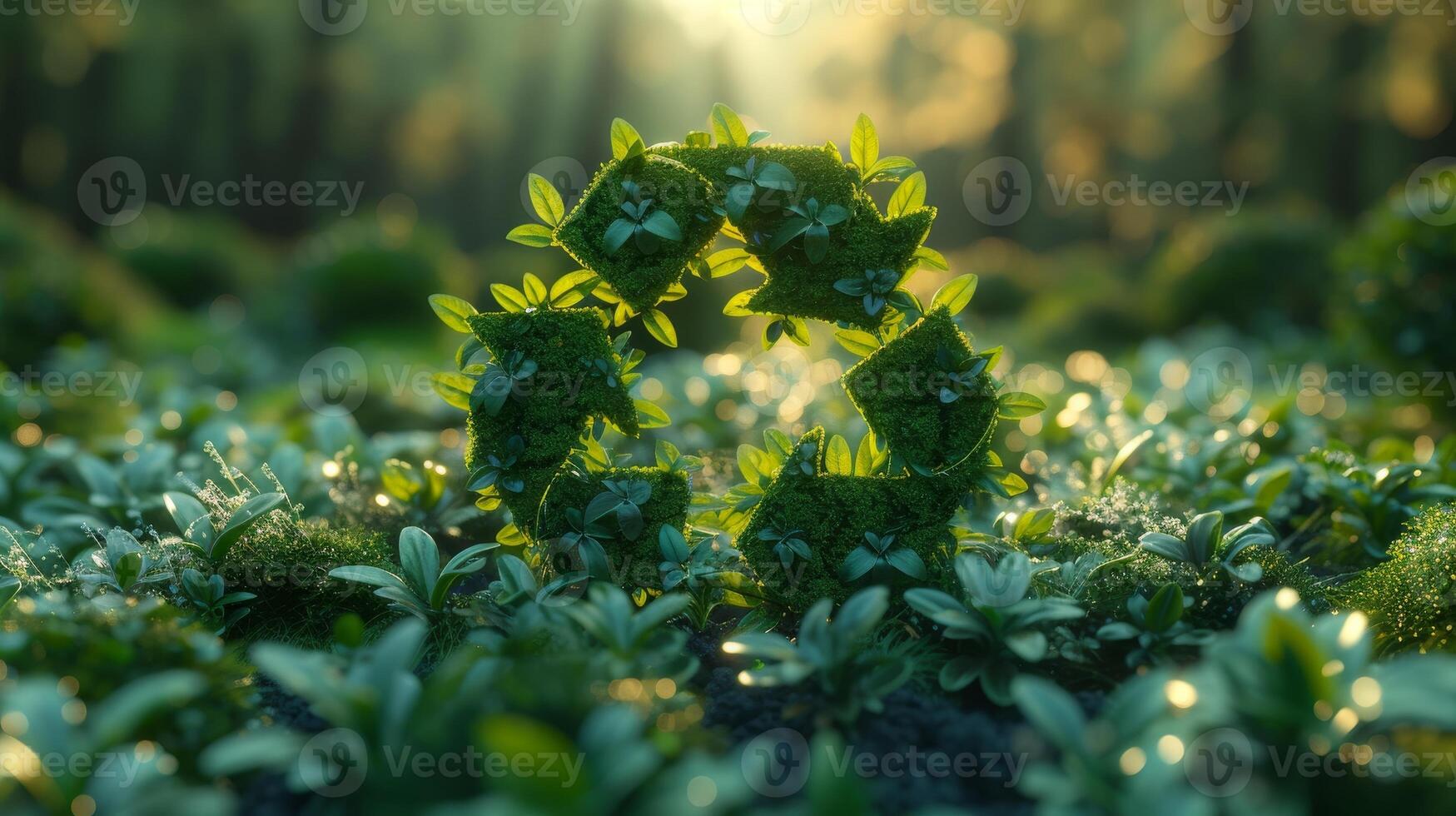 AI Generated Circular economy icon on nature background to promote reuse and renewable materials and sustainably manage the environment photo