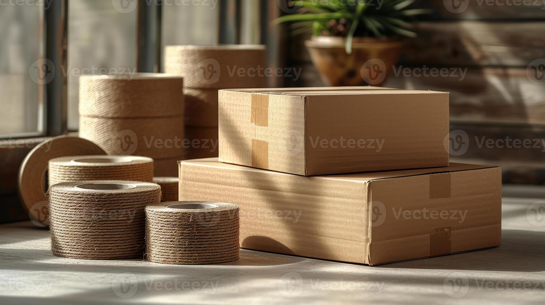 AI Generated Isolated on white background, this brown cardboard box is suitable for packaging purposes. photo