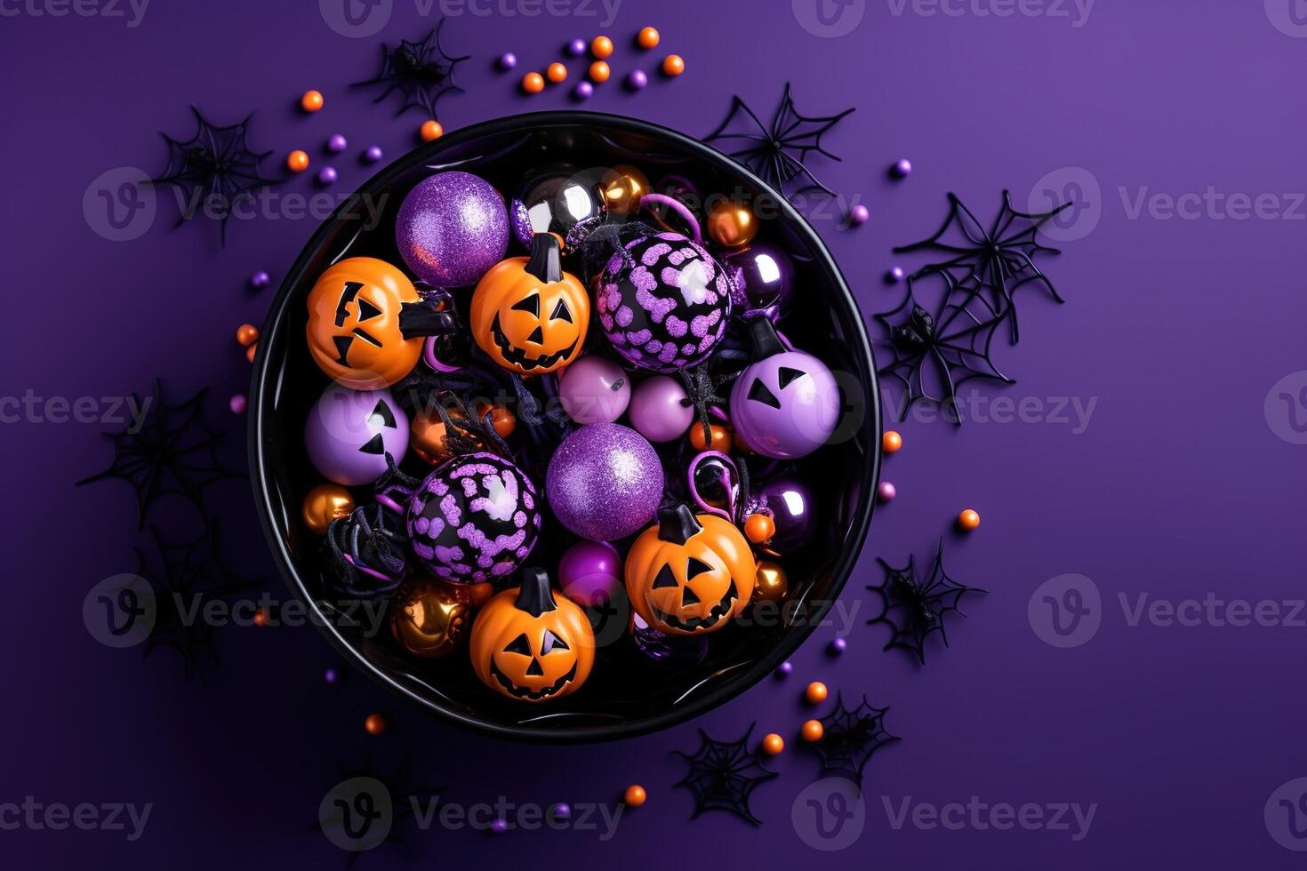 AI Generated Candy and spider treats for Halloween photo