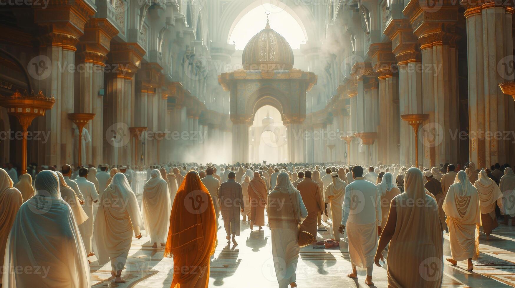 AI Generated Muslim pilgrims pray in Mecca, Saudi Arabia, August 13, 2018 photo