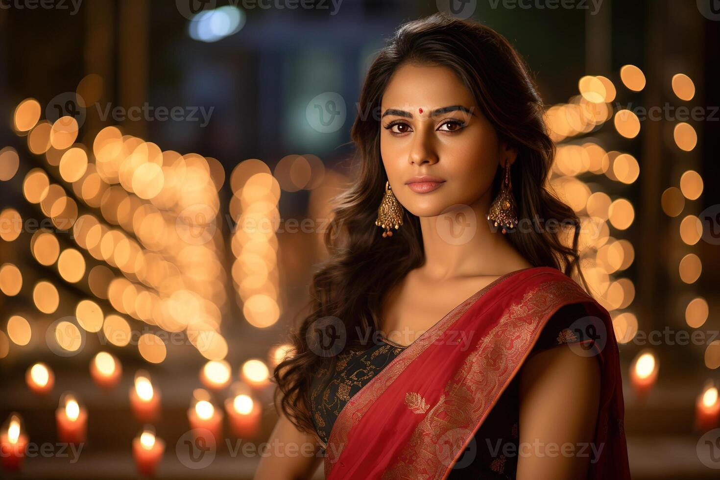 AI Generated Young beautiful Indian woman at Diwali celebration photo