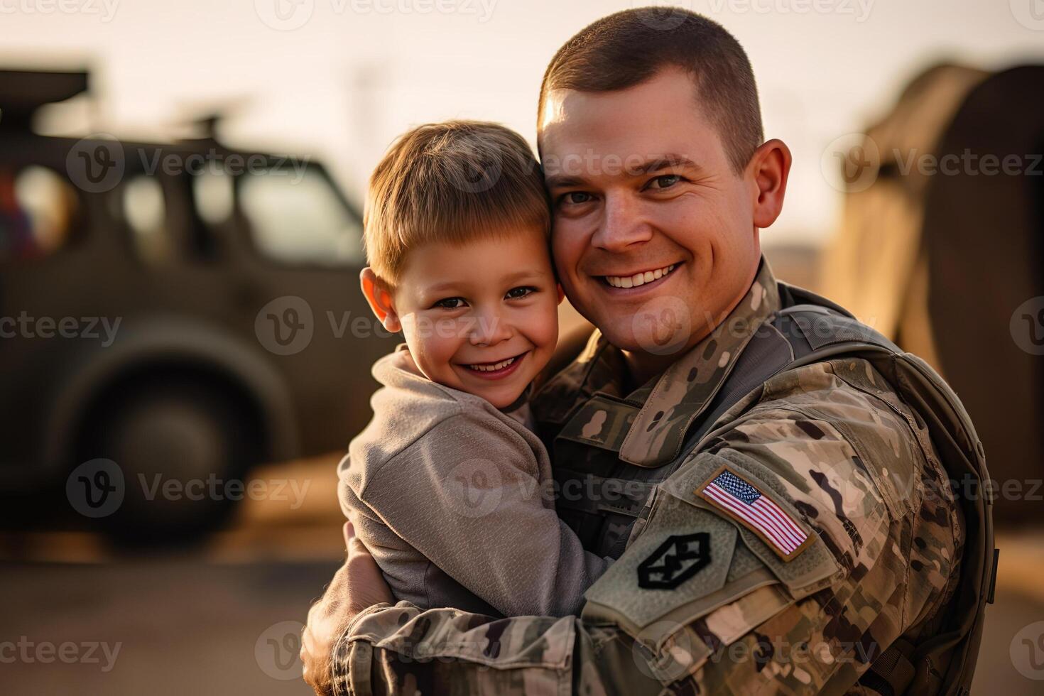 AI Generated Happy reunion of a soldier with his child photo