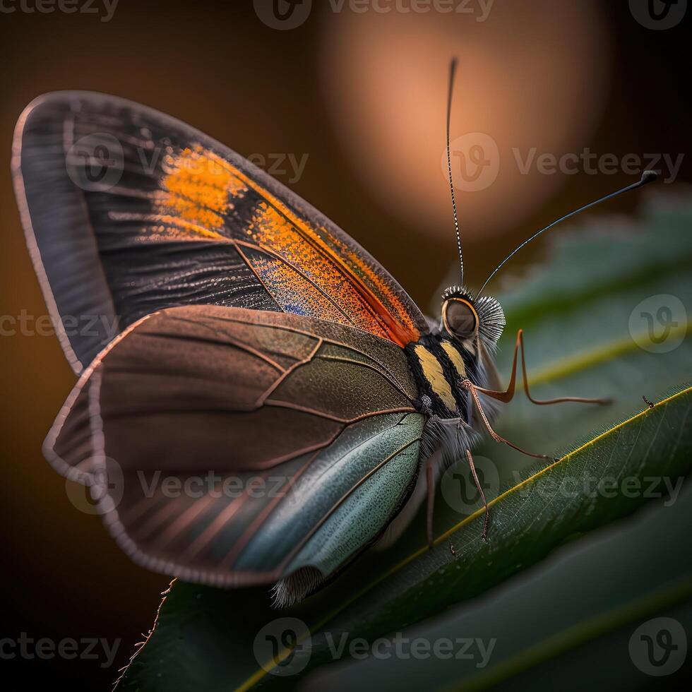 AI Generated Insect close-up, macro photography a butterfly. Great depth of field and lots of insect details on an isolated background. photo