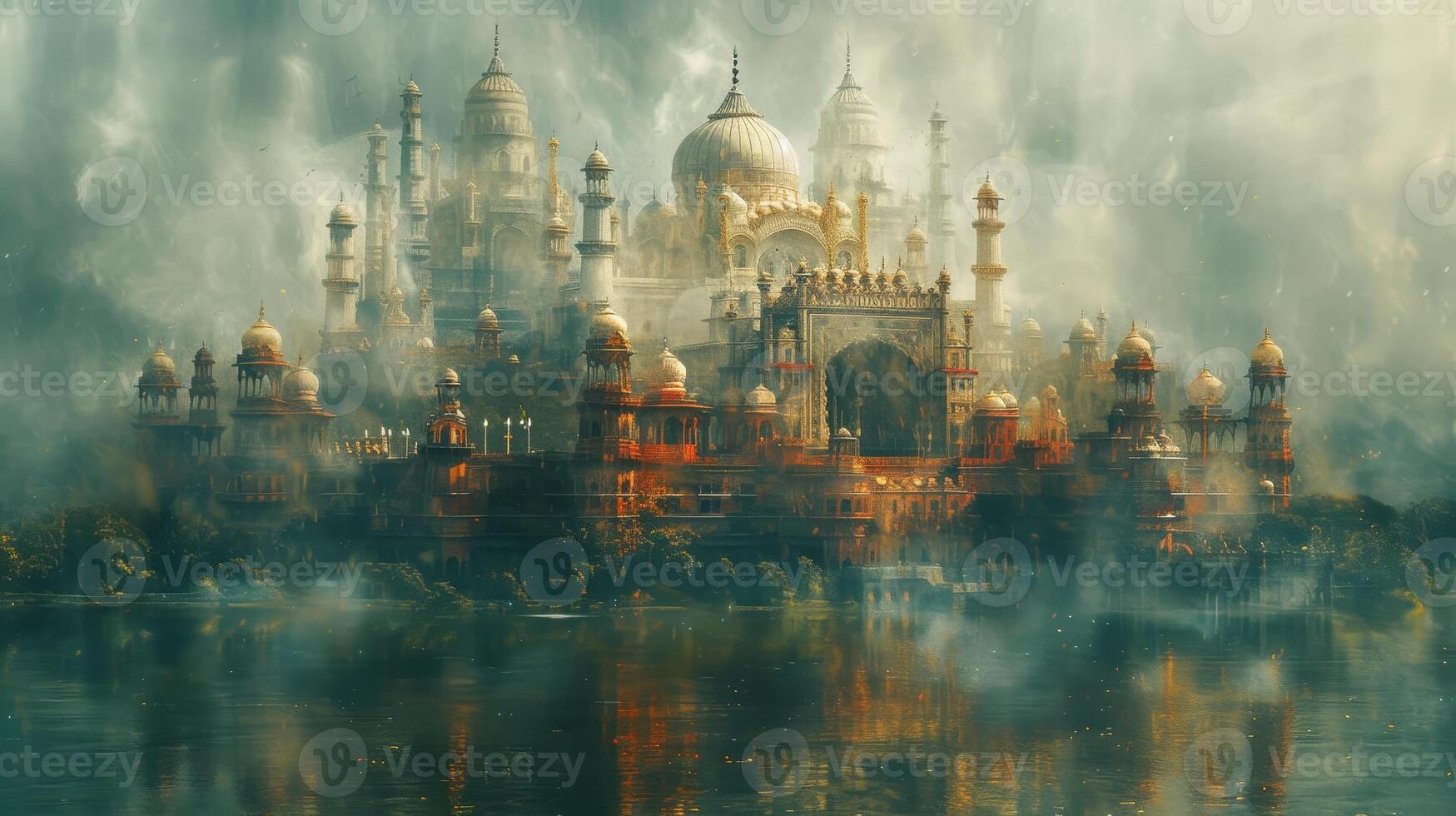 AI Generated Monuments, heritage sites, tour destinations, and heritage sites of India compiled into a collage. photo