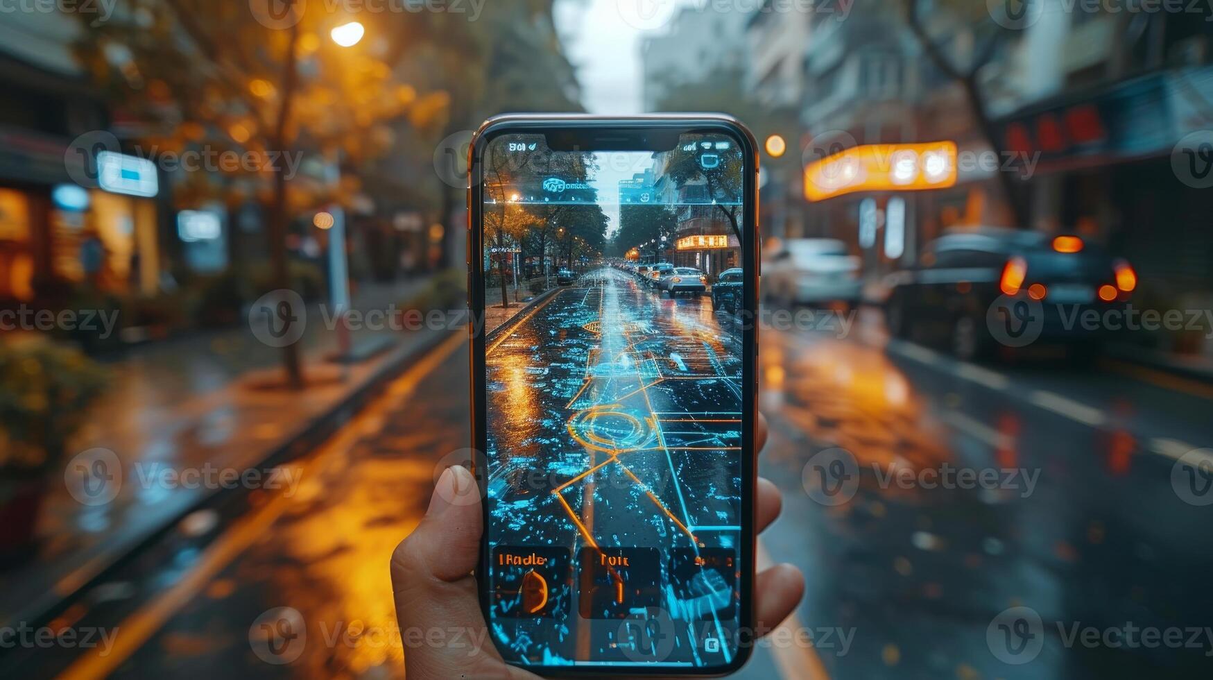 AI Generated Augmented reality technology being used for navigation and location-based services on mobile phones photo