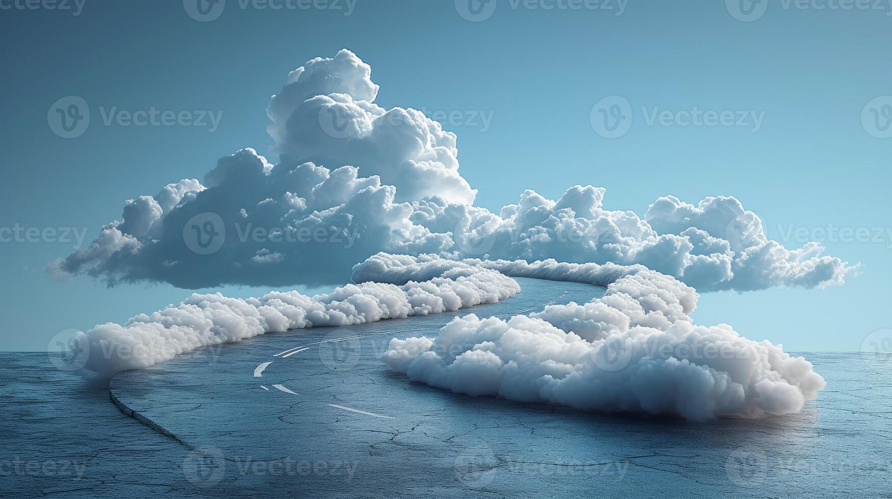 AI Generated 3D illustration of a realistic road isolated. bending highway advertisements. illustration of vacation and transportation roads isolated with clouds. photo
