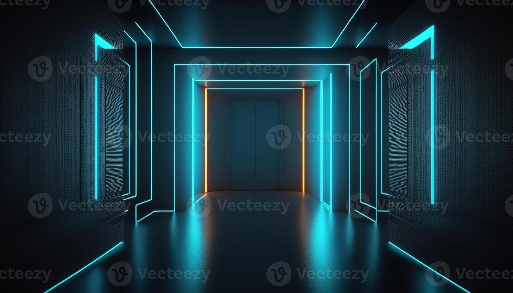 AI Generated Elements of the metaverse, the corridor of the building.AI photo