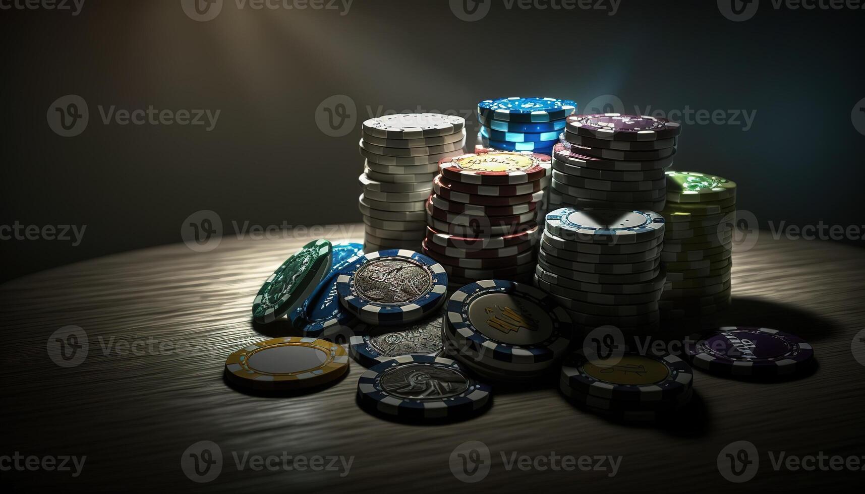 AI Generated Poker chips.Web banner for game design, flyer, poster, banner, online casino advertising. AI photo