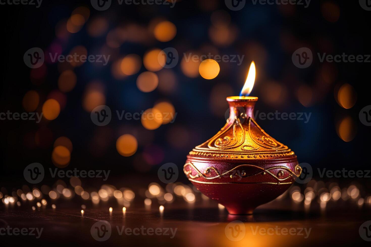 AI Generated Colorful Diya lamps lit during Diwali celebration photo