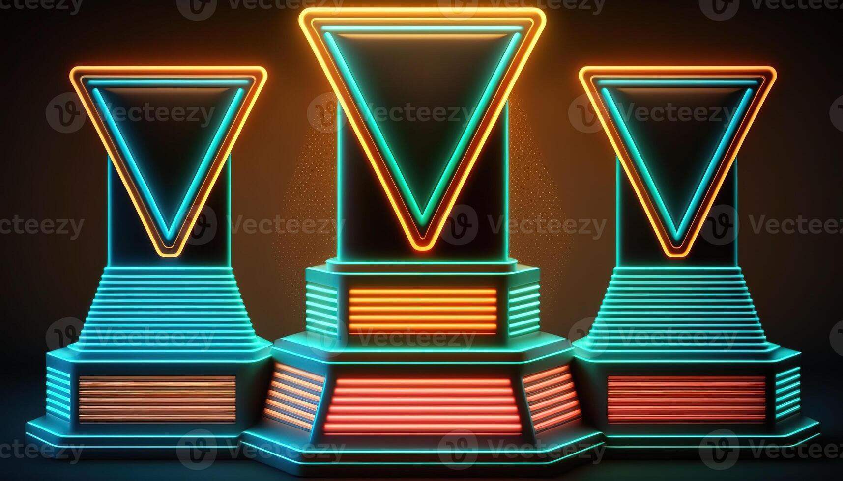 AI Generated Futuristic portal. Science fiction podium, pedestal, platform. Modern empty cyberpunk space. Technological background. Sky-fi digital hi-tech elements for presentation product. AI photo