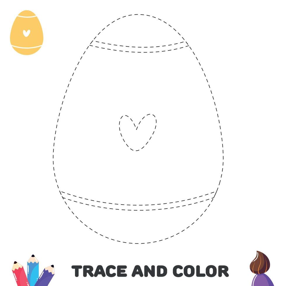 Trace and color egg with waves and heart. Handwriting practice for kids. Activity leisure page for preschoolers vector