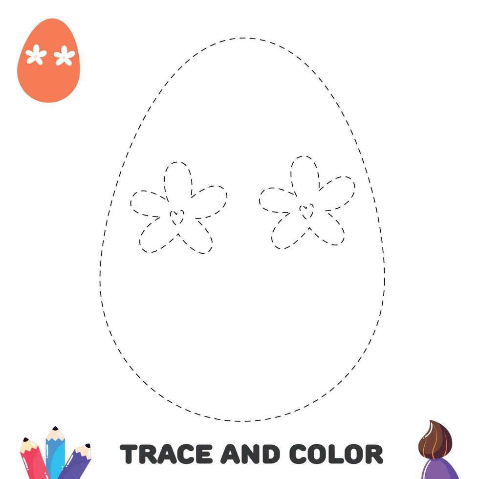 Trace and color egg with flowers. Handwriting practice for kids. Activity leisure page for preschoolers vector