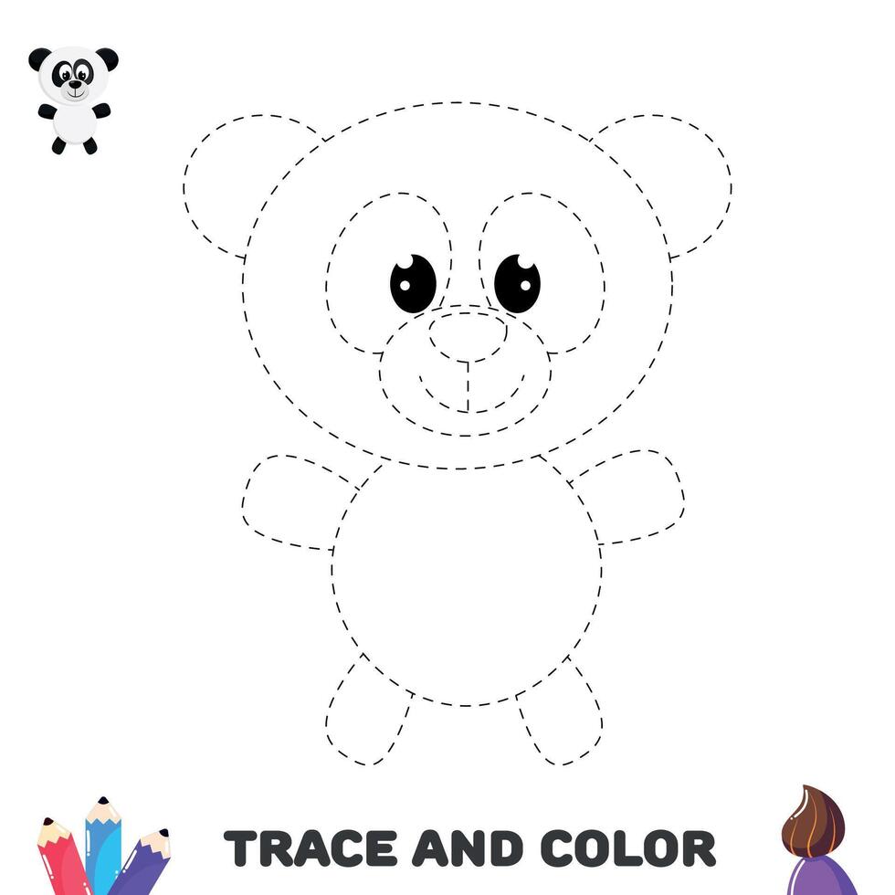 Trace panda. Coloring educational page for kids. Activity worksheet vector