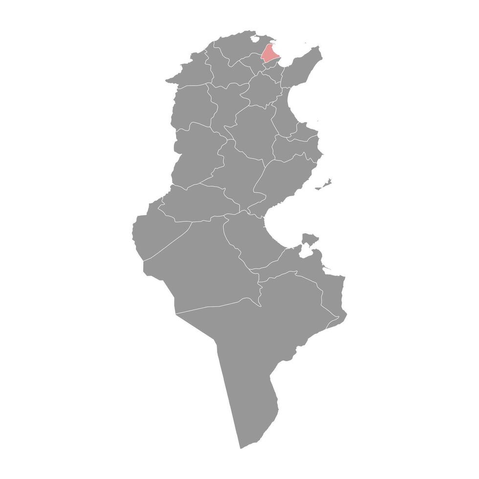 Ariana Governorate map, administrative division of Tunisia. Vector illustration.