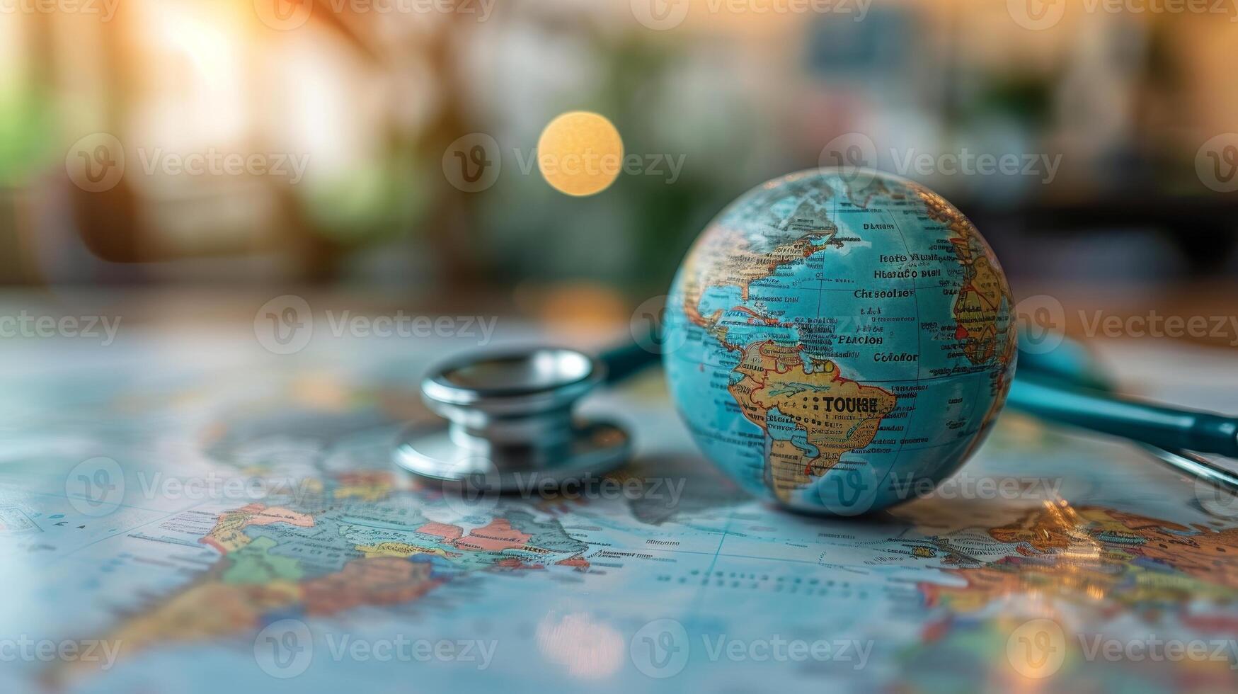 AI Generated International medical travel insurance, health tourism, and medical hub. Healthcare and medicine on a global network. International medical tourism, and travel insurance. photo