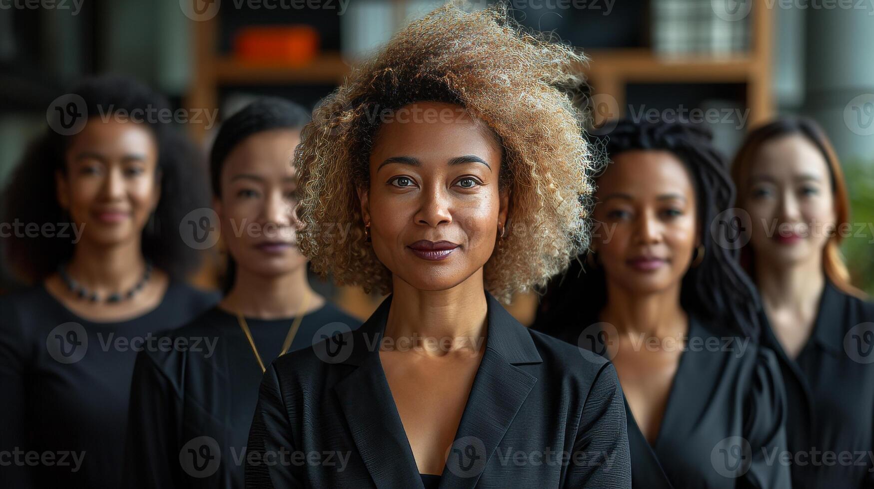 AI Generated Social media career of Asian, black woman, and senior staff in office leadership. Asian, black woman and senior people's profiles. photo