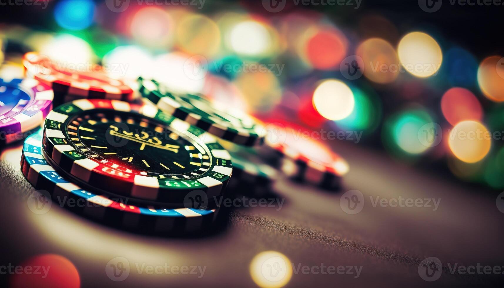AI Generated Poker chips.Web banner for game design, flyer, poster, banner, online casino advertising. AI photo