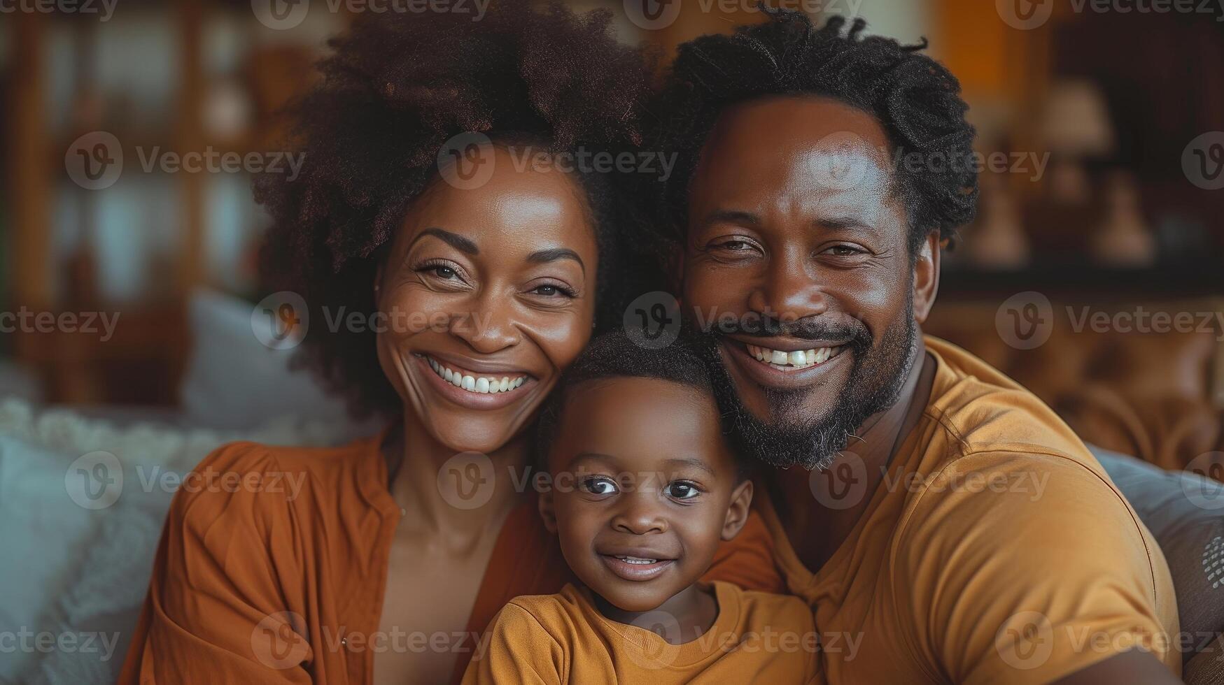 AI Generated In the living room of this happy family, father and son are playing with their son and hugging each other in joy. photo