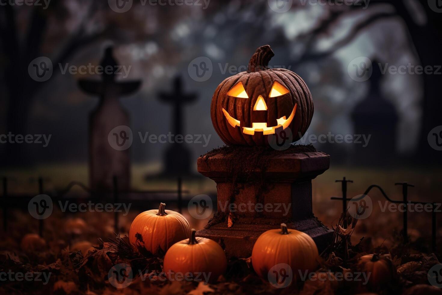 AI Generated Halloween design with pumpkins photo