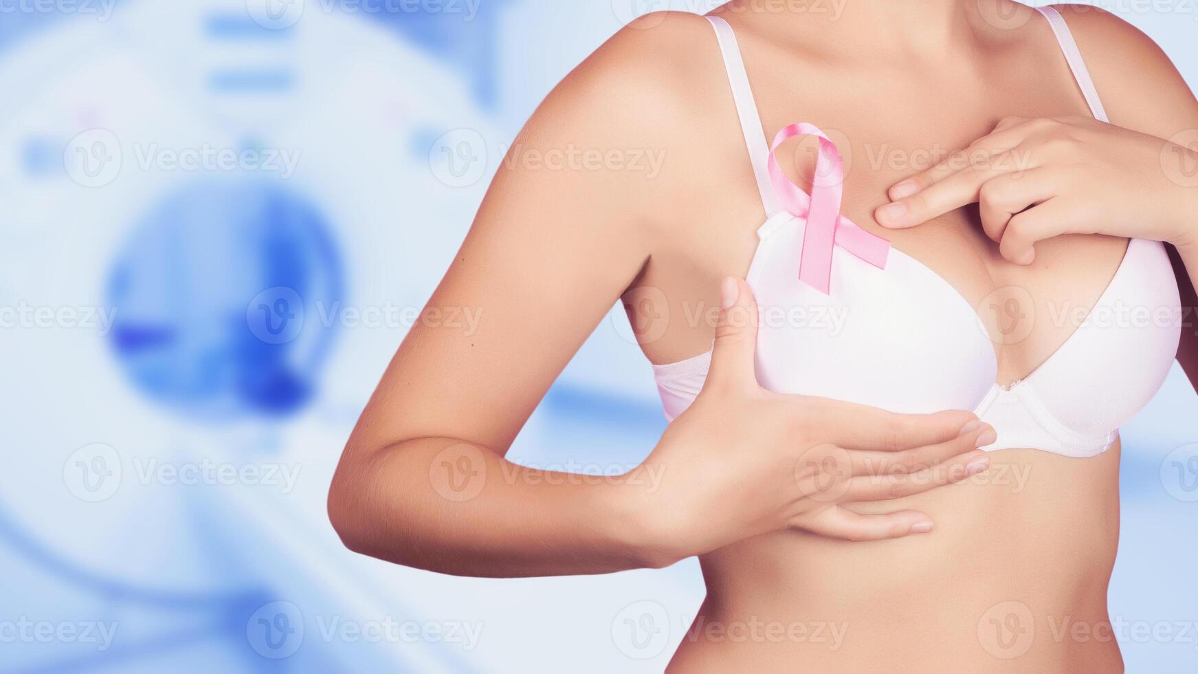 Female patient undergoing mammography test in hospital. Breast Cancer prevention concept photo
