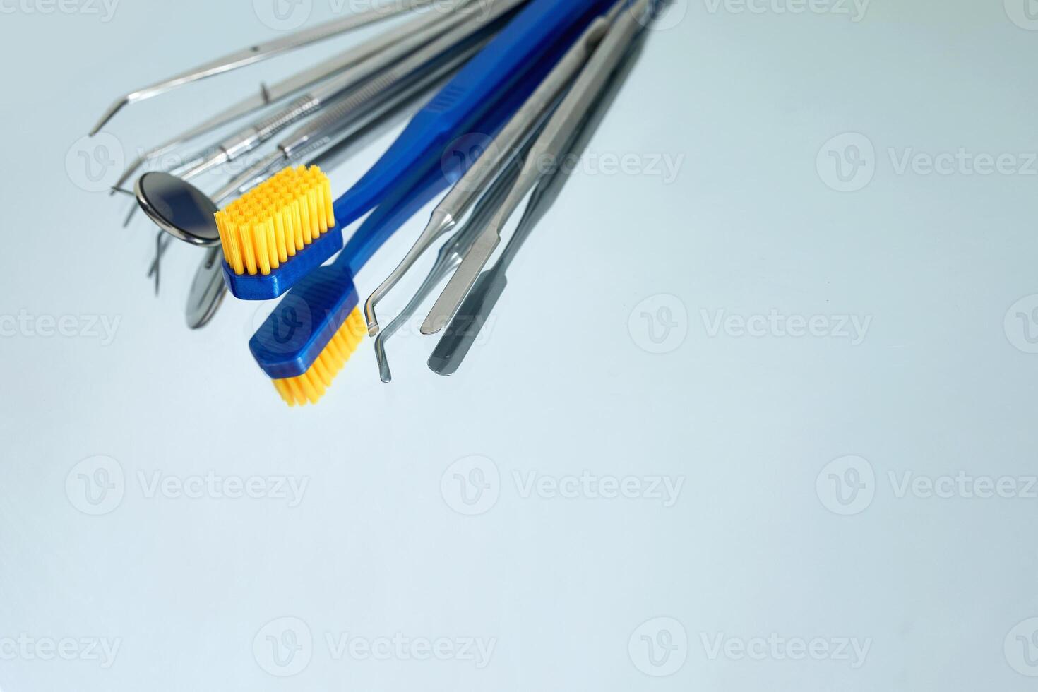 Dentist tools. Teethcare, dental health concept. photo