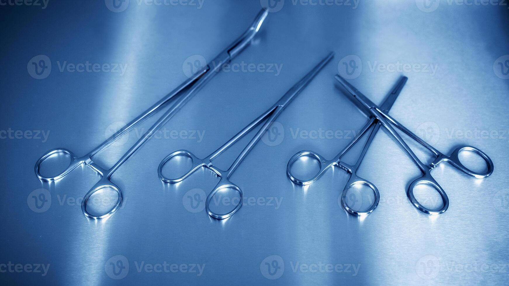 beautiful Medical background. surgical instruments are washable in blue. photo