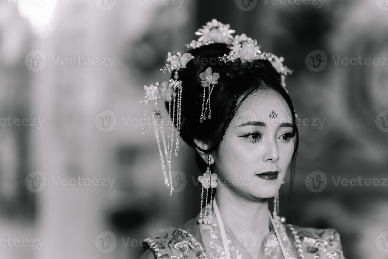 Woman dress China New year. portrait of a woman. person in traditional costume. woman in traditional costume. Beautiful young woman in a bright red dress and a crown of Chinese Queen posing. photo
