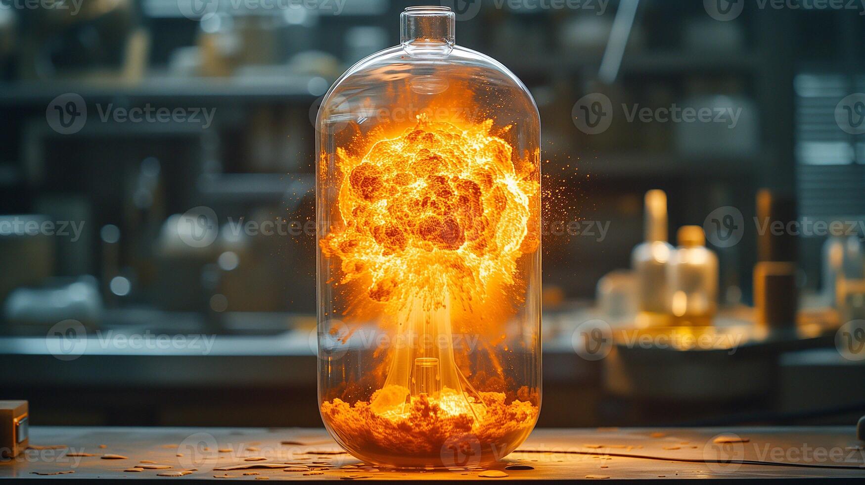 AI generated Nuclear explosion captured Inside a bottle photo