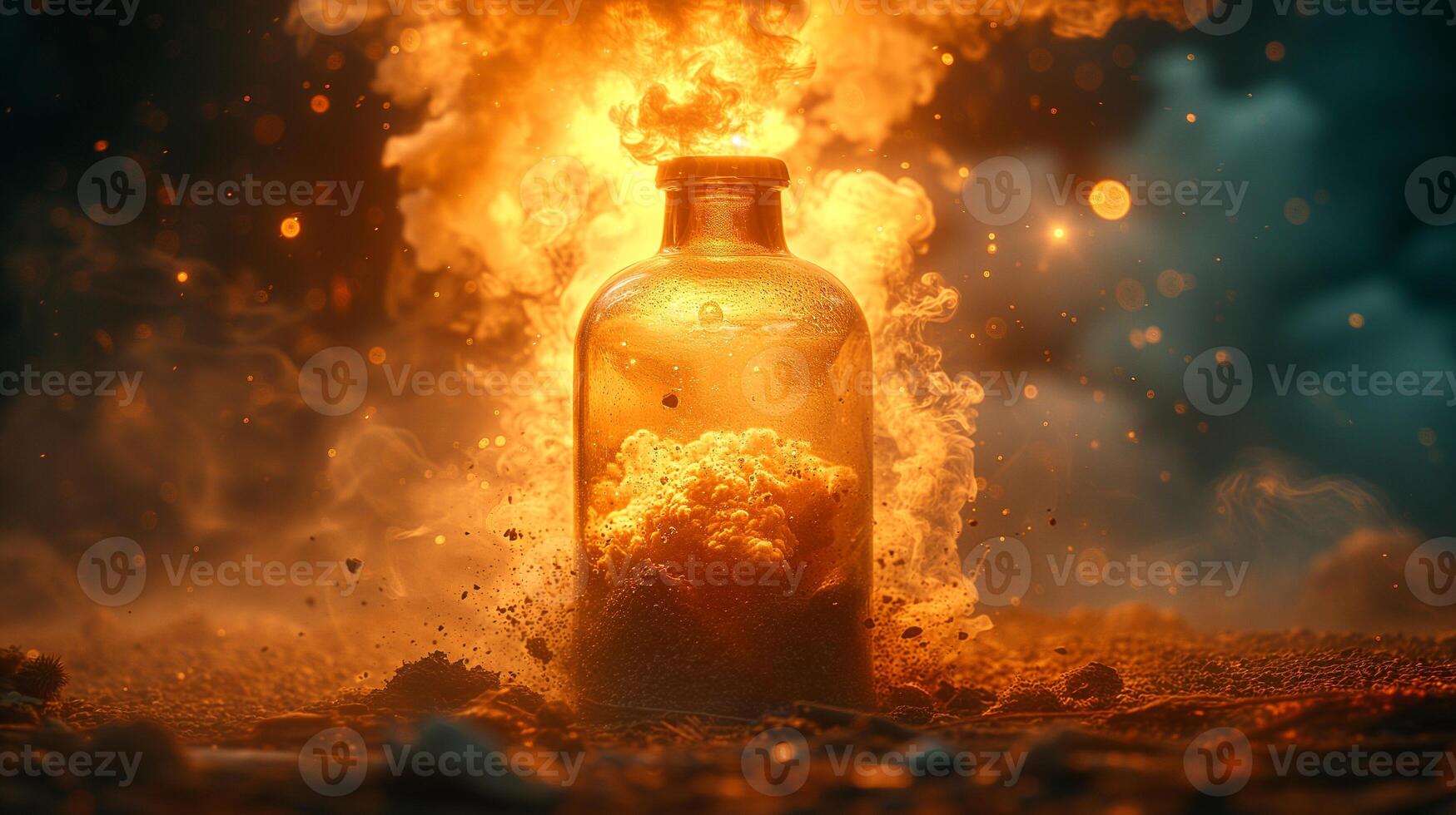 AI generated Nuclear explosion captured Inside a bottle photo