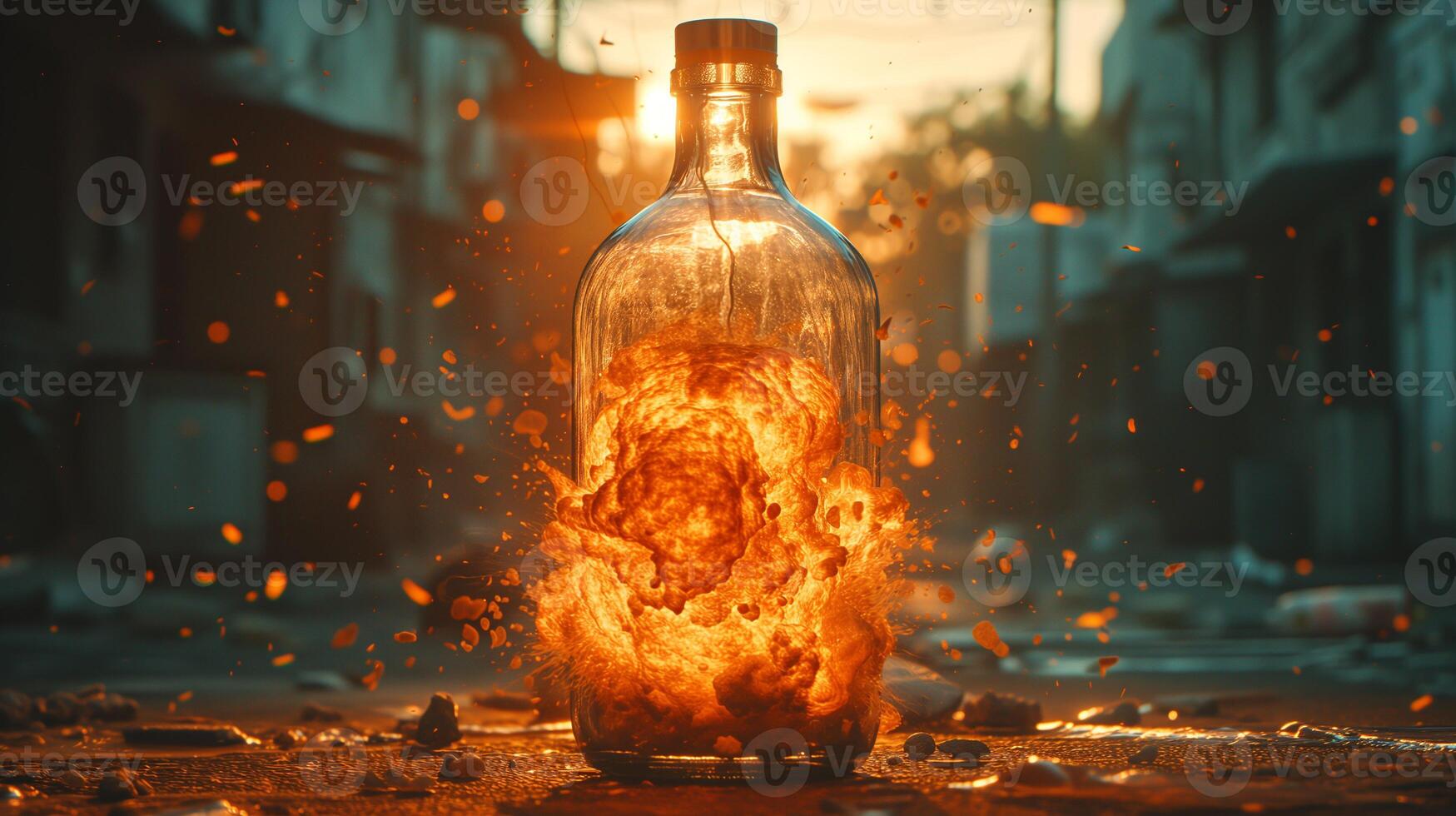 AI generated Nuclear explosion captured Inside a bottle photo