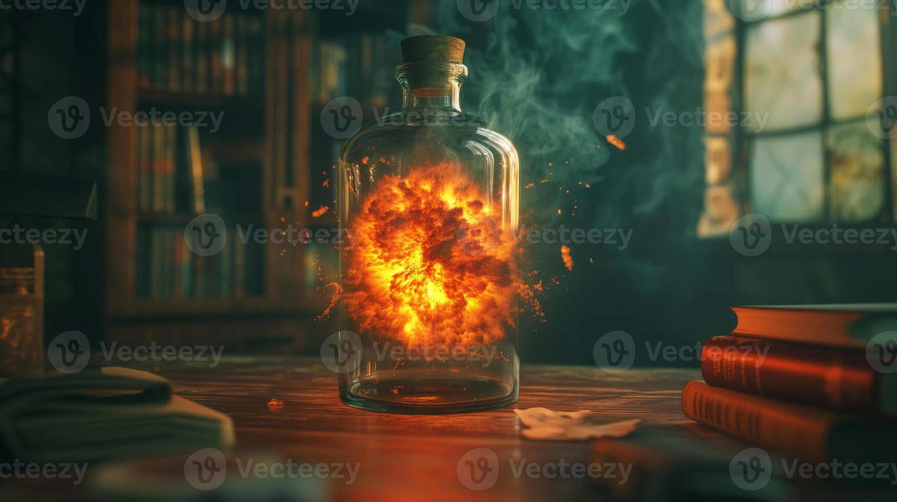 AI generated Nuclear explosion captured Inside a bottle photo