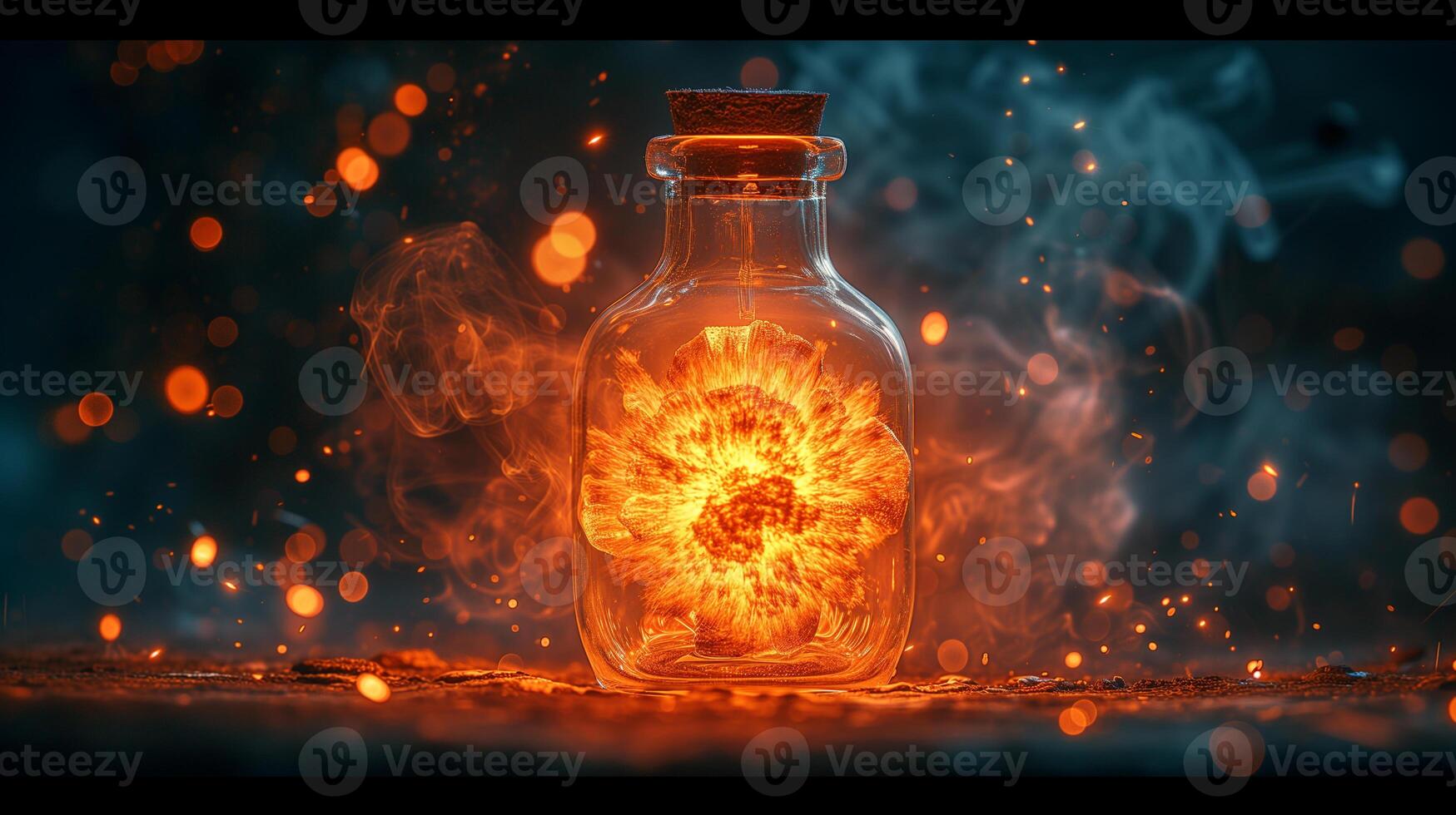 AI generated Nuclear explosion captured Inside a bottle photo