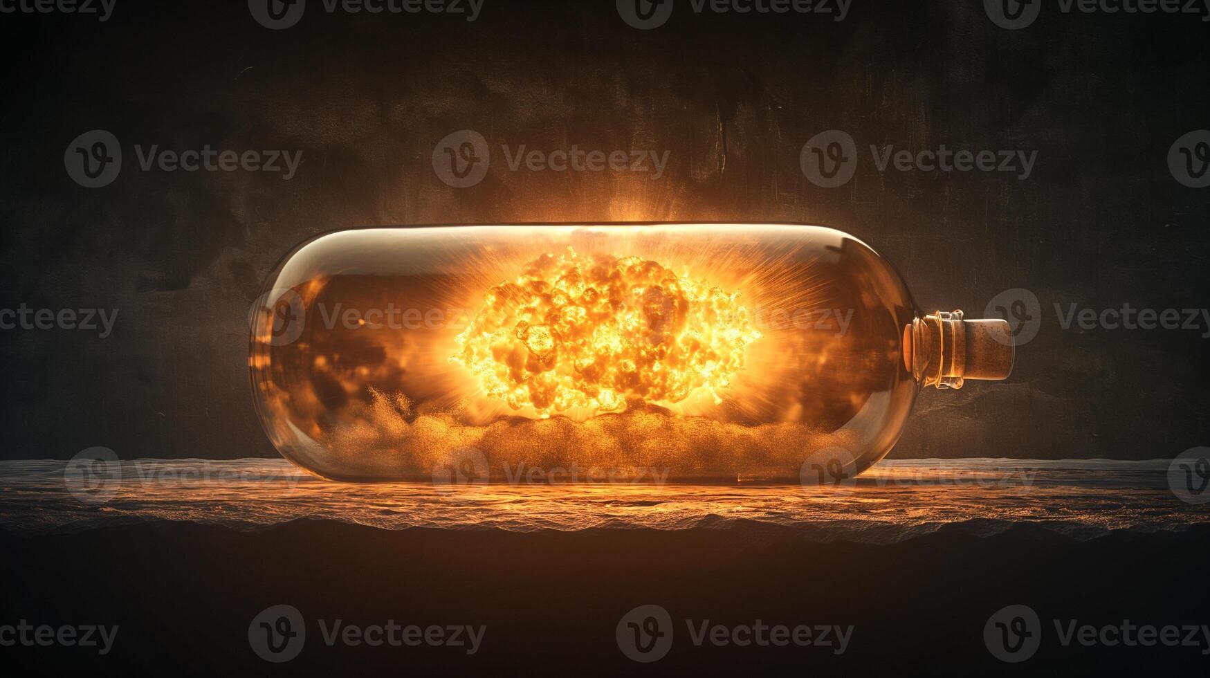 AI generated Nuclear explosion captured Inside a bottle photo