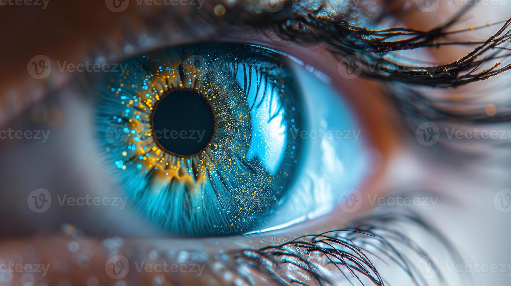 ai generado cerca arriba de ojo detallado macro fotografía de retina y visión de humano globo ocular. foto