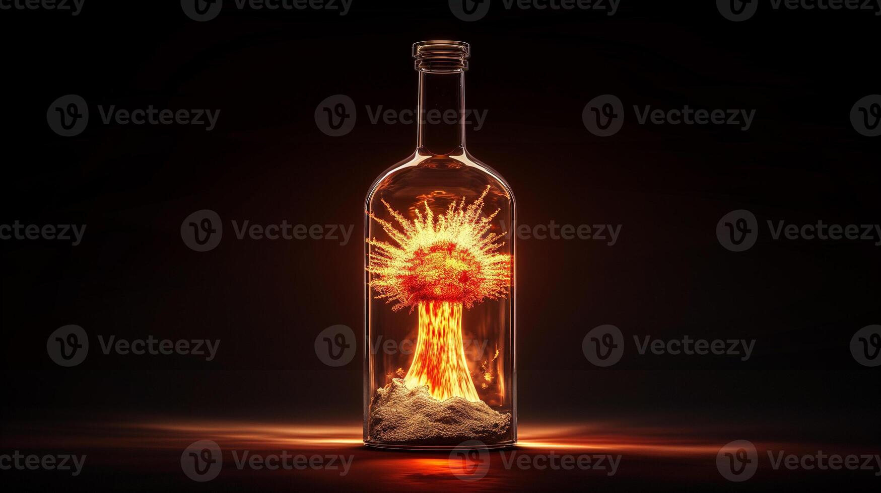 AI generated Nuclear explosion captured Inside a bottle photo