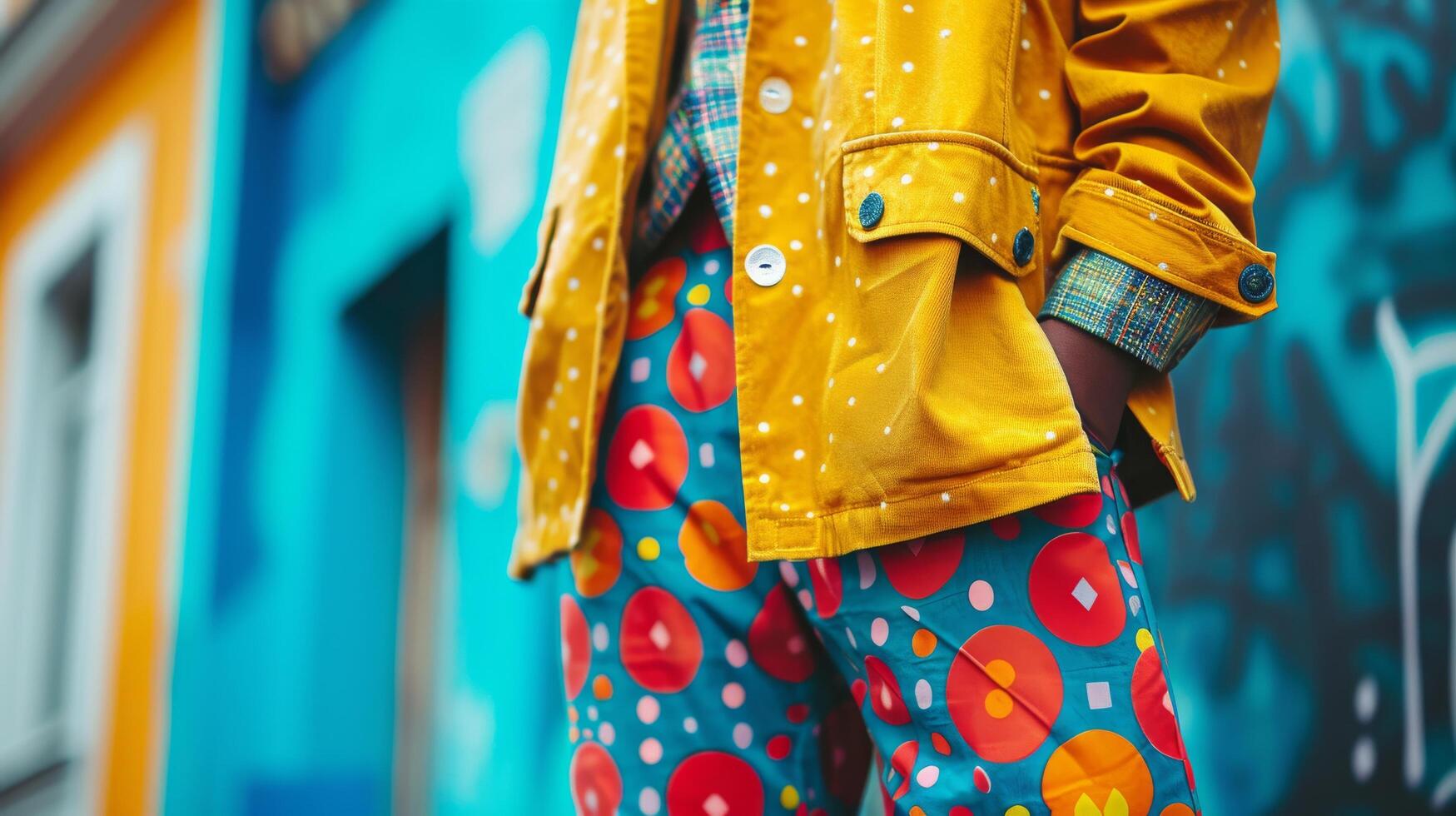 AI generated Bold patterns and vibrant colors of street fashion, a celebration of individuality and creativity. photo