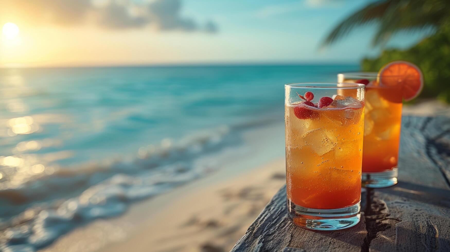 AI generated Minimalist hues complement beach-themed cocktails, transporting viewers to sunny shores and ocean breezes photo