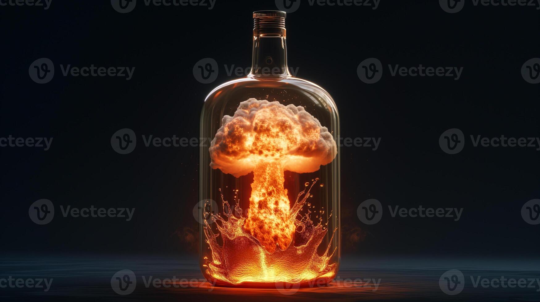 AI generated Nuclear explosion captured Inside a bottle photo