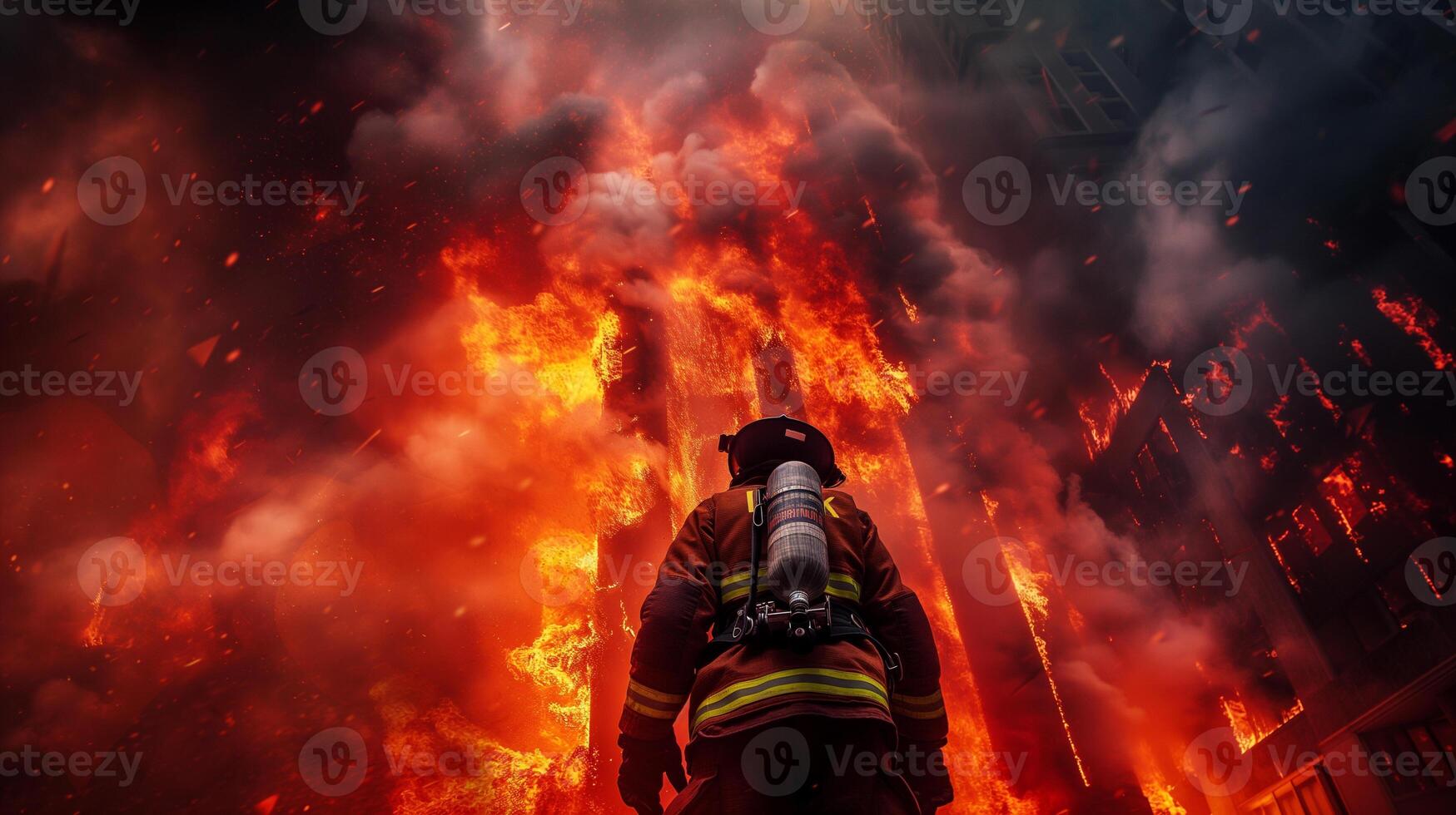 AI generated Photograph of a fireman. photo