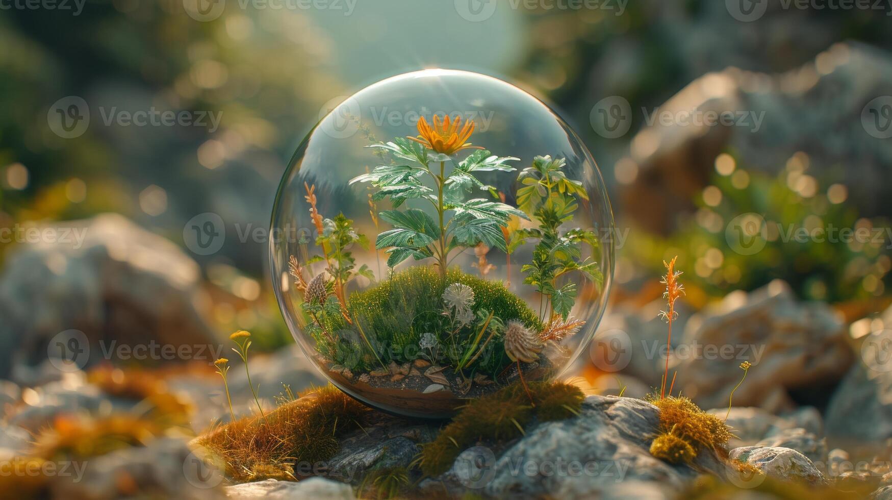 AI Generated Environment and conservation concept using glass globes photo