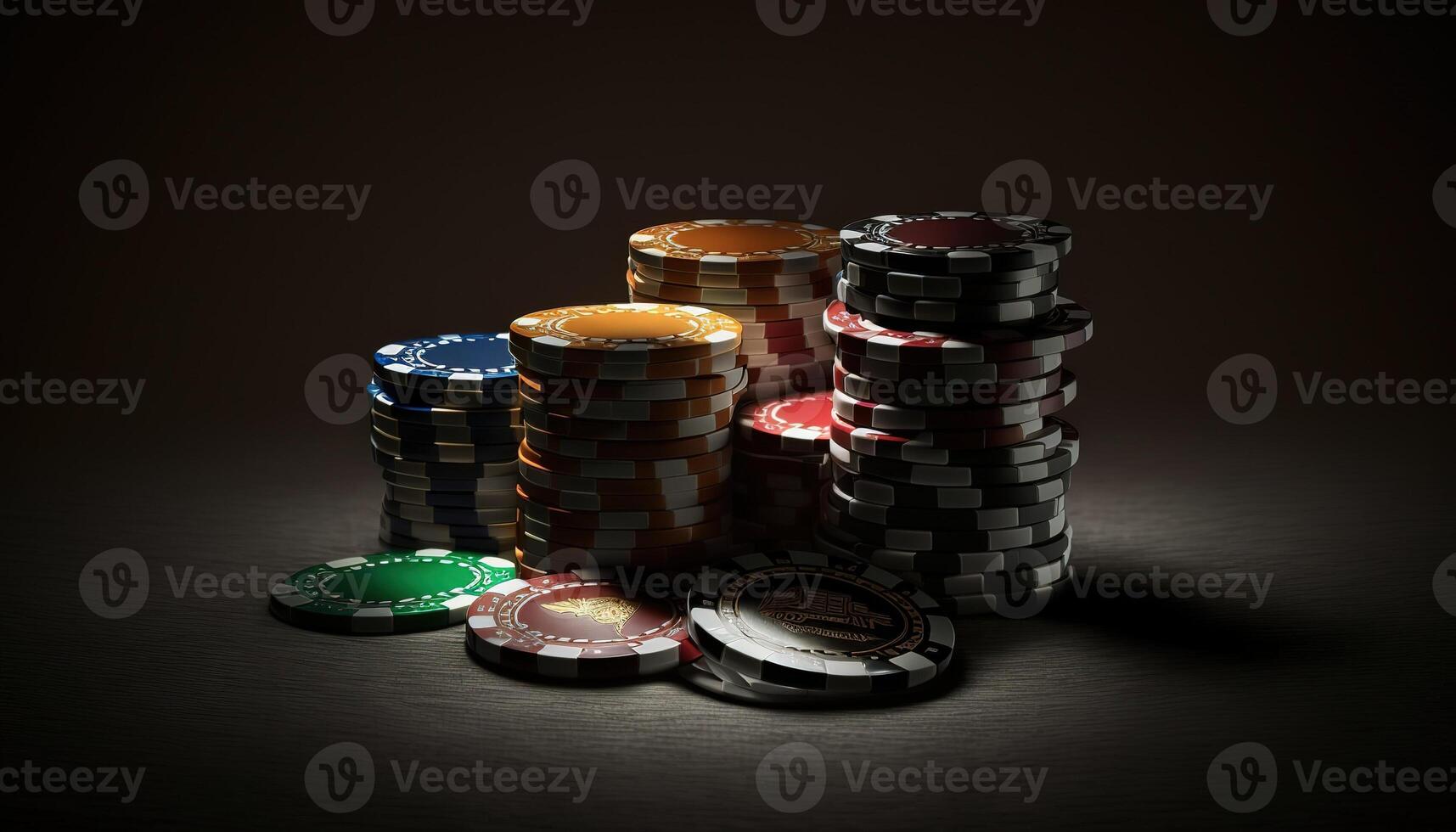 AI Generated Poker chips.Web banner for game design, flyer, poster, banner, online casino advertising. AI photo