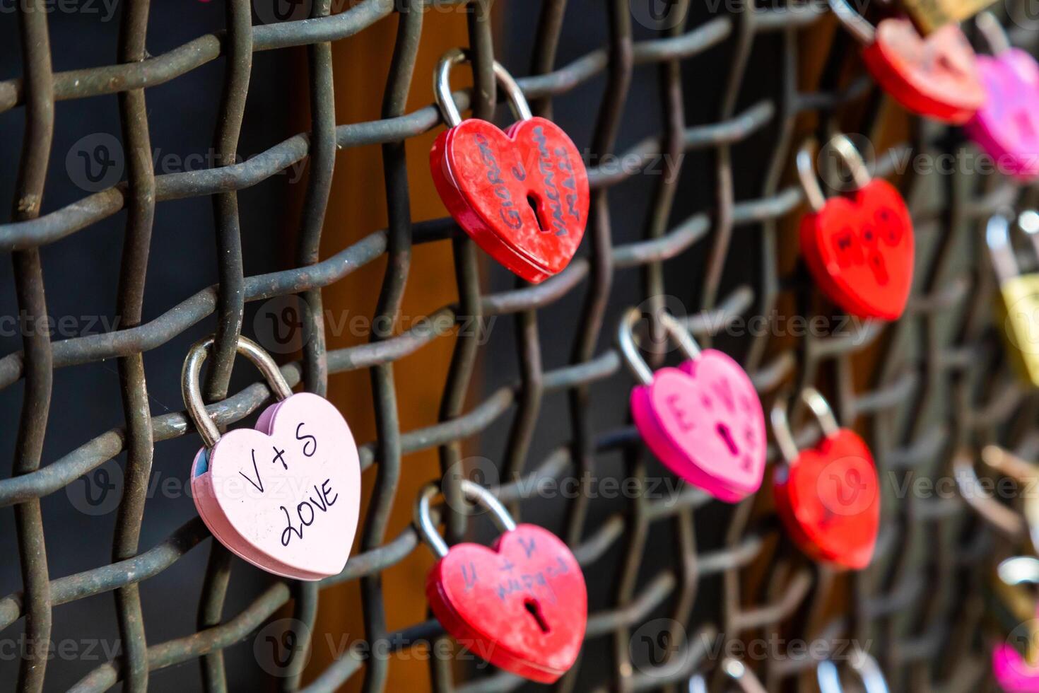 Love locks, concept for engagement, happiness, marriage and romantic relationship photo