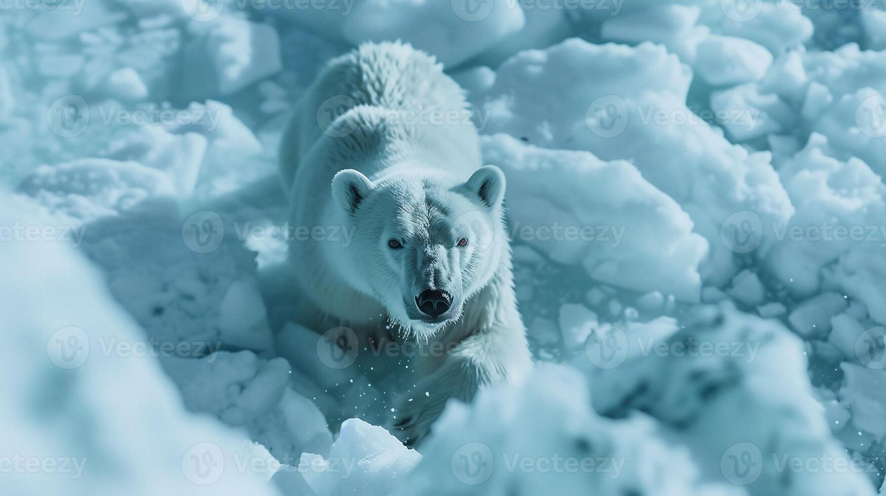 AI generated Polar bear in natural habitat, arctic wildlife, icy landscape, conservation subject, nature photography, climate change theme photo