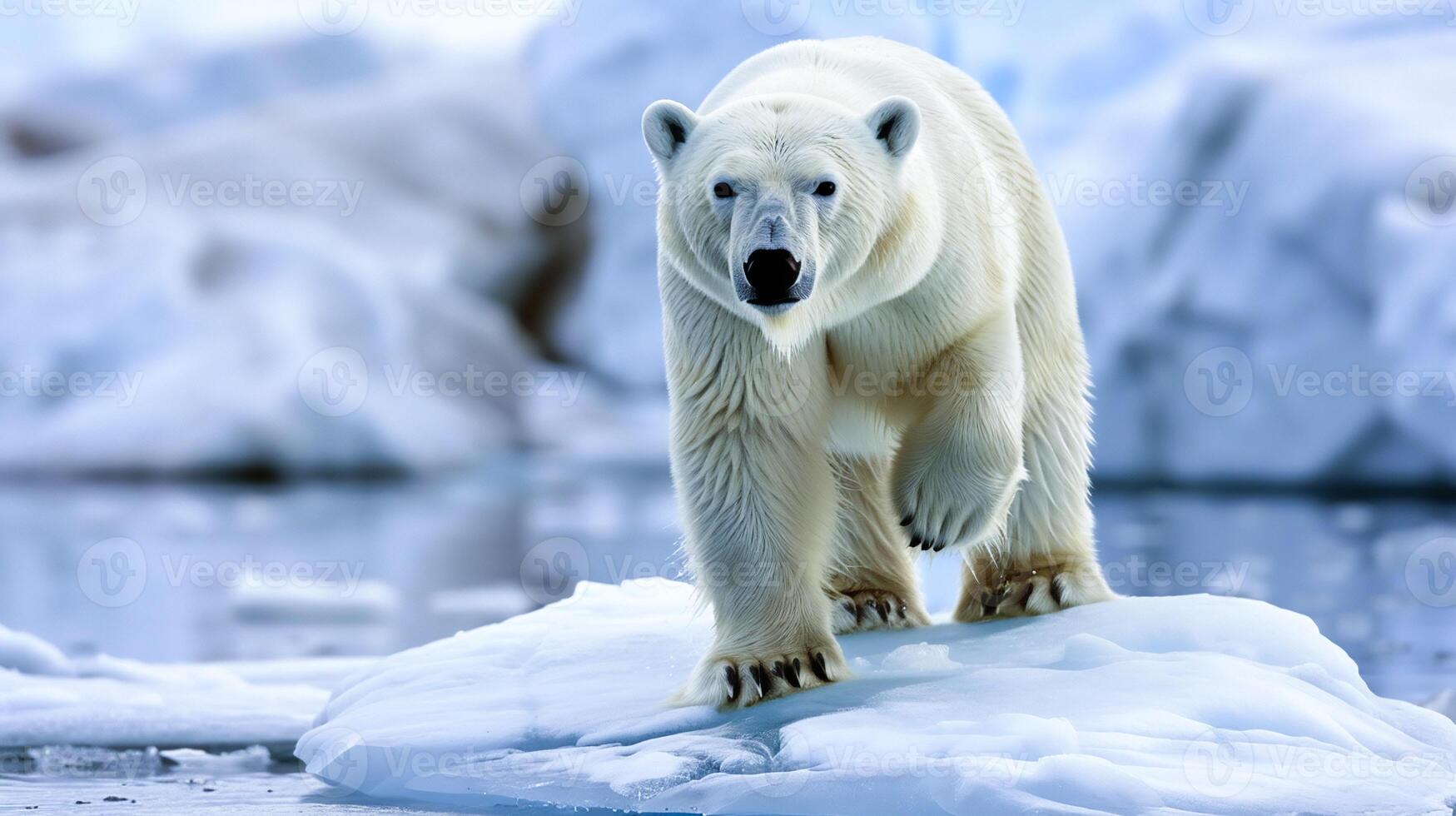 AI generated Polar bear in natural arctic habitat, perfect for wildlife documentaries, climate change campaigns, and nature-themed designs. photo