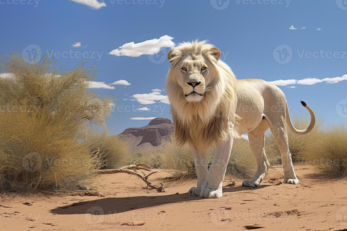 ai generado masculino león en el desierto, África, ai generado foto